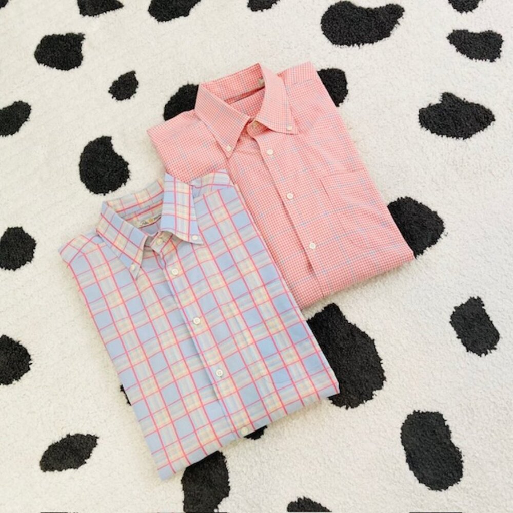 Peter Millar Lot Mens Medium Button Down Oxford Check Plaid Print Set Bundle